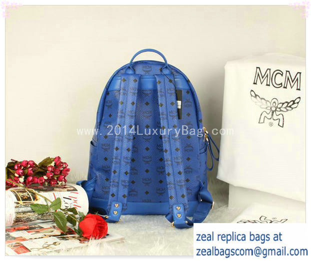 High Quality Replica MCM Stark Backpack Jumbo in Calf Leather 8006 Blue - Click Image to Close